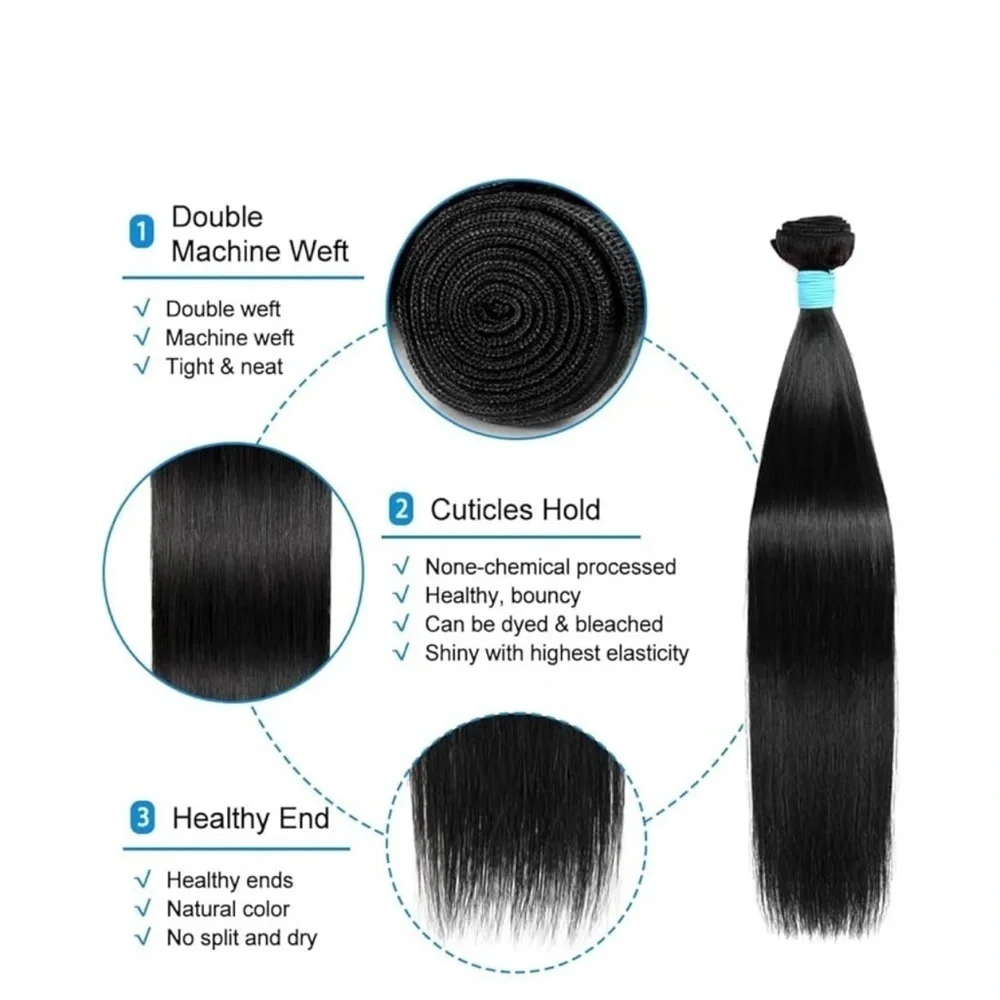 16 Inch Brazilian 100% Human Virgin Hair Unprocessed Natural Straight black